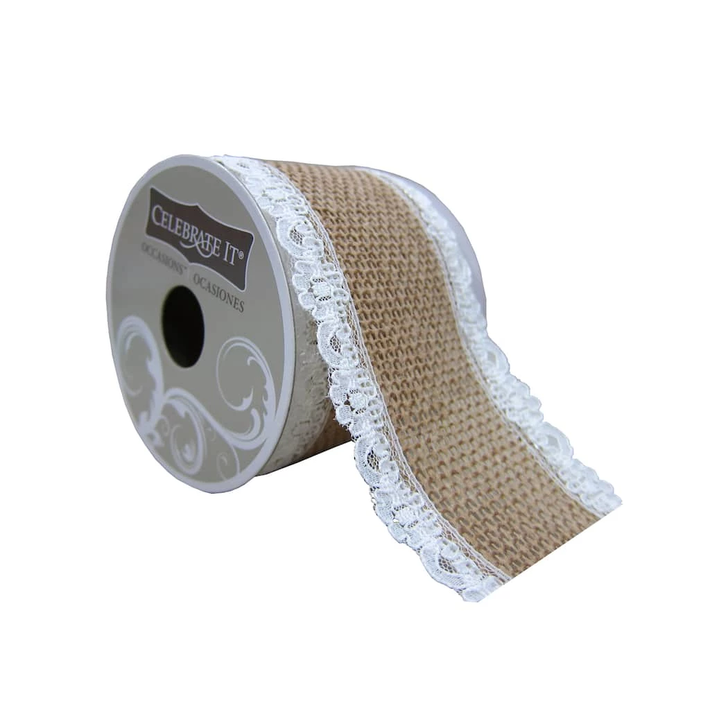 Brand new 🛒 12 Pack: 2.5" Burlap & Lace Ribbon by Celebrate It® Occasions™ 🎉 1 Brand new 🛒 12 Pack: 2.5" Burlap & Lace Ribbon by Celebrate It® Occasions™ 🎉