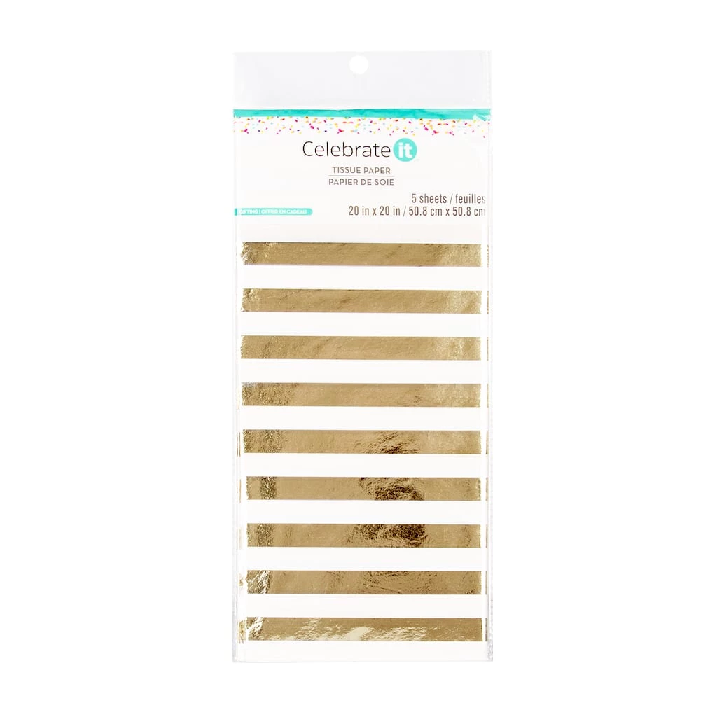 Hot Sale ๐ 12 Packs: 5 ct. (60 total) White & Gold Striped Tissue Paper by Celebrate It™ ๐ 1 Hot Sale ๐ 12 Packs: 5 ct. (60 total) White & Gold Striped Tissue Paper by Celebrate It™ ๐