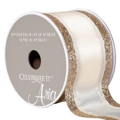 Hot Sale ✔️ 2.5" Satin Wired Glitter Ribbon By Celebrate It™ Aria Vintage Blush 🔔