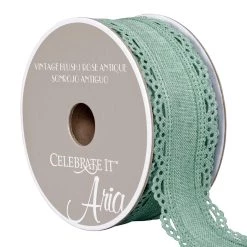 Deals 😍 12 Pack: 1.5" Aqua Lace Edge Linen Wired Ribbon by Celebrate It™ Aria Vintage Blush 😉