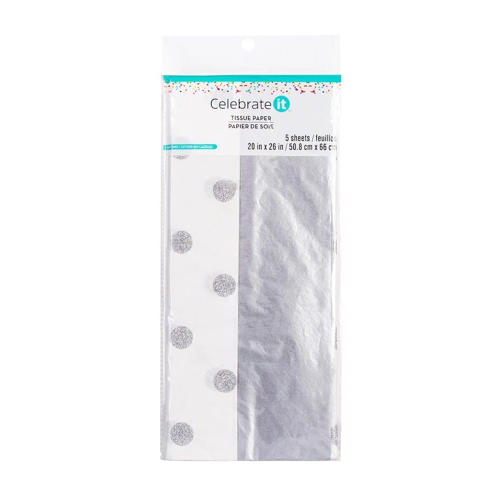 Deals 😉 12 Packs: 5 ct. (60 total) Solid Silver & Silver Glitter Dots Tissue Paper by Celebrate It™ ⌛ 1 Deals 😉 12 Packs: 5 ct. (60 total) Solid Silver & Silver Glitter Dots Tissue Paper by Celebrate It™ ⌛