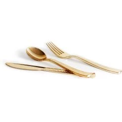 Best Sale 🎁 6 Packs: 120 ct. (720 total) Gold 🔨 Hammered Plastic Cutlery Set by Celebrate It™ ⌛ -Celebrate It Sales Shop 10569129 3 1