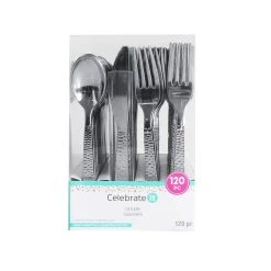 Cheap ✨ 6 Pack: Silver 🔨 Hammered Plastic Cutlery Set by Celebrate It™ 💯