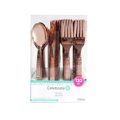 Best deal 🎉 6 Packs: 120 ct. (720 total) Rose Gold 🔨 Hammered Plastic Cutlery Set by Celebrate It™ 🎉