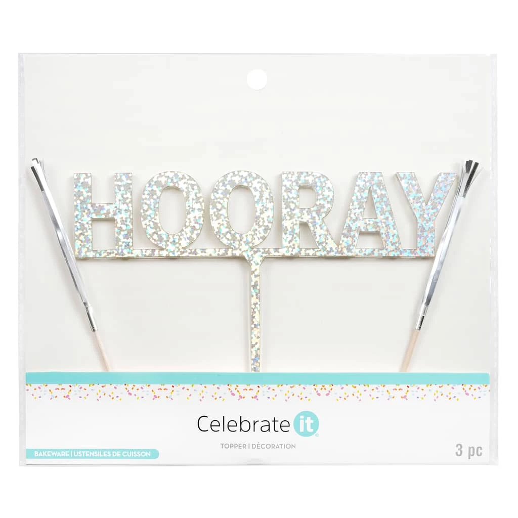 Promo 👍 Silver Hooray Cake Topper by Celebrate It™ 🤩 2 Promo 👍 Silver Hooray Cake Topper by Celebrate It™ 🤩 - Image 2