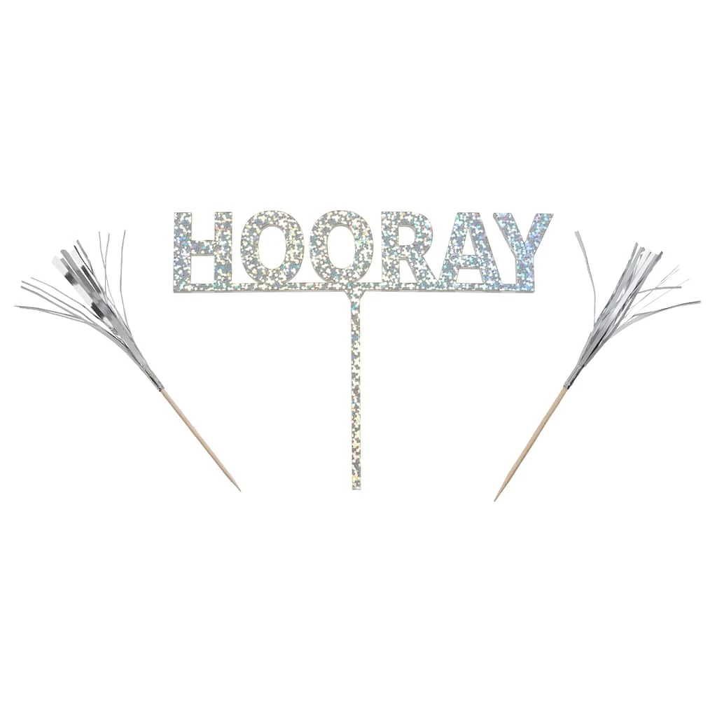 Budget ๐ 12 Pack: Silver Hooray Cake Topper by Celebrate It™ ๐ 1 Budget ๐ 12 Pack: Silver Hooray Cake Topper by Celebrate It™ ๐
