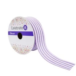 Promo 💯 12 Pack: 1.5" Faux Linen Wired Thin Striped Ribbon by Celebrate It™ Décor 🔔