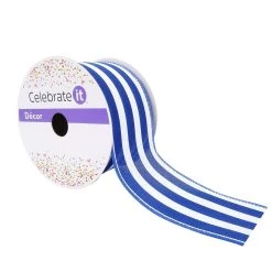 New 🛒 12 Pack: 2.5" Faux Linen Wired Thick Striped Ribbon by Celebrate It™ Décor 🎁
