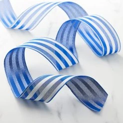 Hot Sale 🛒 2.5" Faux Linen Wired Thick Striped Ribbon by Celebrate It™ Décor ⭐ -Celebrate It Sales Shop 10659046 20