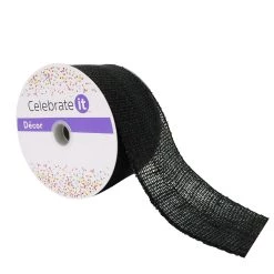 Outlet 🌟 2.5" Black Faux Burlap Wired Ribbon by Celebrate It™ 💯