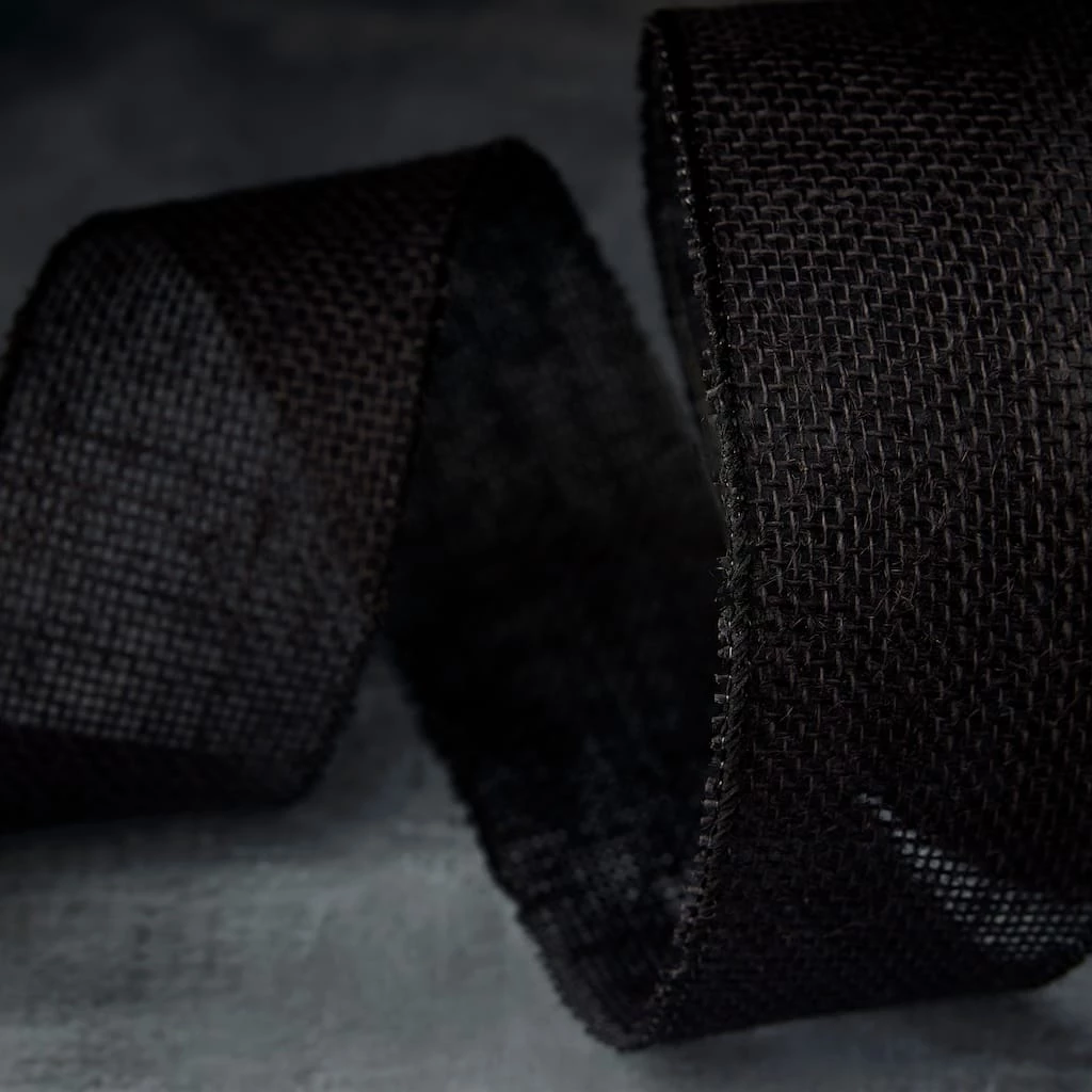 Outlet 🌟 2.5" Black Faux Burlap Wired Ribbon by Celebrate It™ 💯 2 Outlet 🌟 2.5" Black Faux Burlap Wired Ribbon by Celebrate It™ 💯 - Image 2