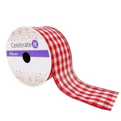 Coupon 😉 2.5" Red & White Gingham Wired Ribbon by Celebrate It™ 😀