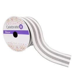 Buy 🎉 12 Pack: 2.5" Faux Linen Wired Thick Striped Ribbon by Celebrate It™ Décor ✔️