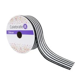 Cheap 😍 1.5" Faux Linen Wired Thin Striped Ribbon by Celebrate It™ Décor ❤️