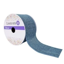 Buy 🎉 2.5" Denim Faux Linen Wired Ribbon by Celebrate It™ Décor ⭐