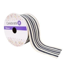 Promo ✔️ 12 Pack: 2.5" Faux Cotton Wired Striped Ribbon by Celebrate It™ Décor 🎉