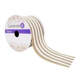 Budget 🤩 2.5" Faux Linen Wired Stripe Ribbon by Celebrate It™ ✔️