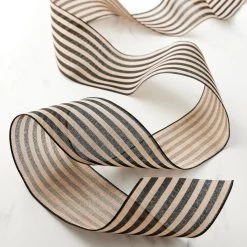 Budget 🔔 4" Faux Linen Wired Stripe Ribbon by Celebrate It™ 🧨 -Celebrate It Sales Shop 10659117 20