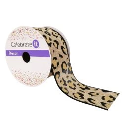 Wholesale 🛒 12 Pack: 2.5" Faux Linen Wired Leopard Ribbon by Celebrate It™ 🛒