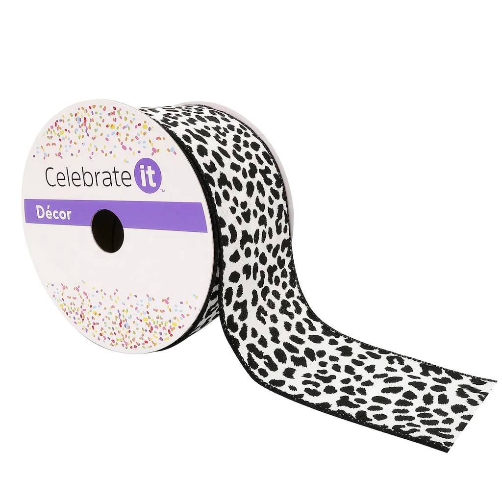 Buy 💯 2.5" Faux Cotton Wired Leopard Ribbon by Celebrate It™ 🔥 1 Buy 💯 2.5" Faux Cotton Wired Leopard Ribbon by Celebrate It™ 🔥