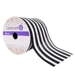 Outlet 😍 4" Faux Linen Wired Black & White Stripe Ribbon by Celebrate It™ ❤️