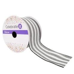 Wholesale 🧨 12 Pack: 2.5" Faux Linen Wired Stripe Ribbon by Celebrate It™ 🌟