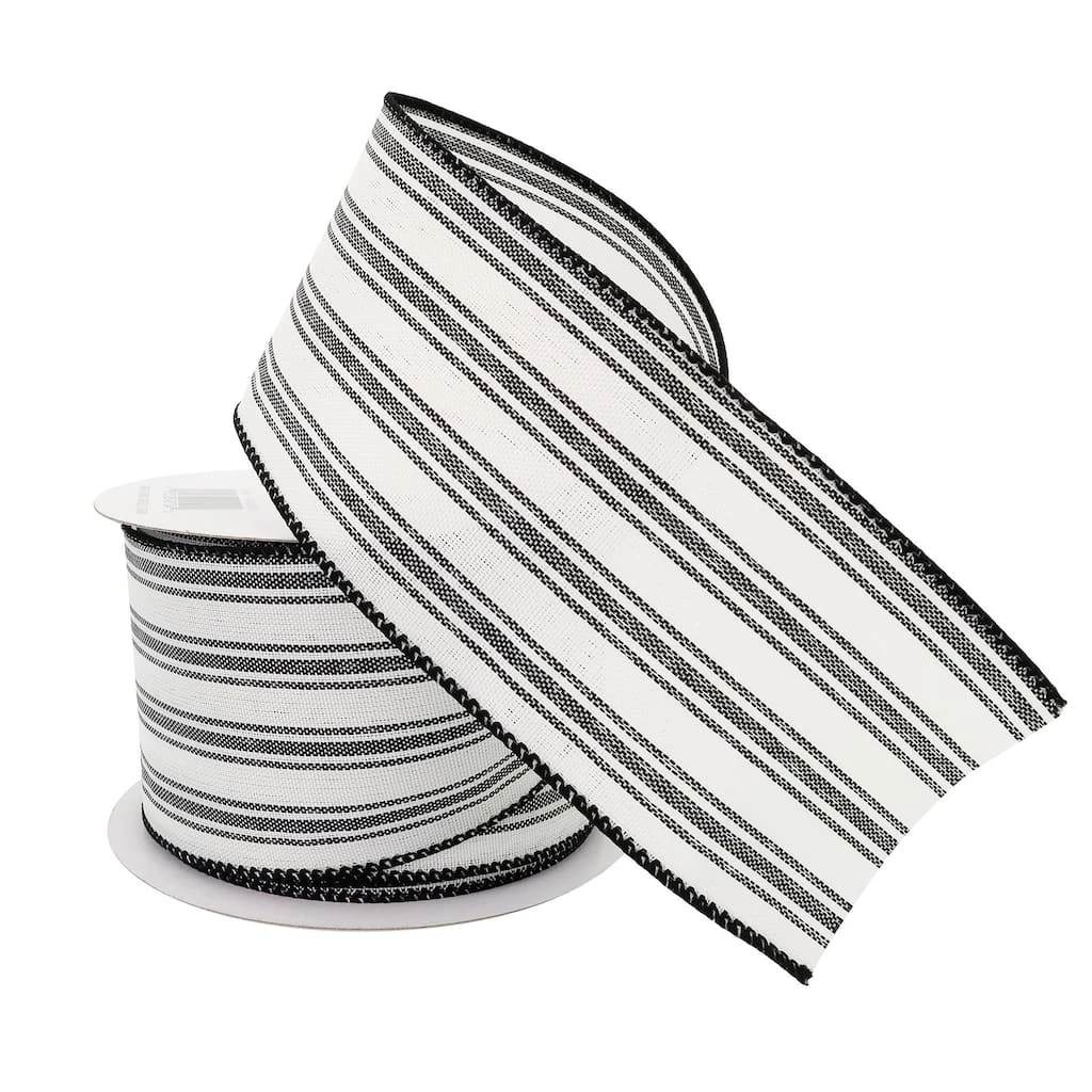 Wholesale 🧨 12 Pack: 2.5" Faux Linen Wired Stripe Ribbon by Celebrate It™ 🌟 4 Wholesale 🧨 12 Pack: 2.5" Faux Linen Wired Stripe Ribbon by Celebrate It™ 🌟 - Image 4