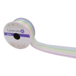 New 😍 1.5" Sheer Wired Pastel Rainbow Striped Ribbon by Celebrate It™ 360°™ ⌛