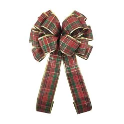 Discount 😀 20.5" Red & Green Plaid Tree Topper Bow with Gold Edges by Celebrate It™ 🎄 Christmas 🤩 -Celebrate It Sales Shop 10669927 2