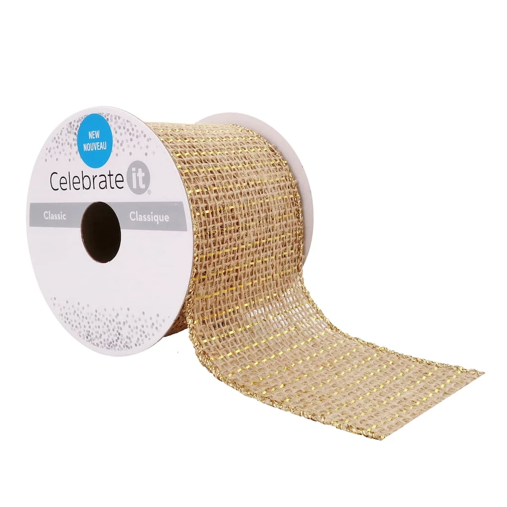 New 🤩 12 Pack: 2.5'' x 3yd. Metallic Jute Wired Ribbon by Celebrate It® 🎁 1 New 🤩 12 Pack: 2.5'' x 3yd. Metallic Jute Wired Ribbon by Celebrate It® 🎁