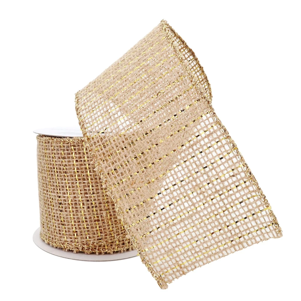 New 🤩 12 Pack: 2.5'' x 3yd. Metallic Jute Wired Ribbon by Celebrate It® 🎁 2 New 🤩 12 Pack: 2.5'' x 3yd. Metallic Jute Wired Ribbon by Celebrate It® 🎁 - Image 2