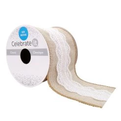 Cheap 🌟 2.5" x 2yd. Faux Linen & Lace Wired Ribbon by Celebrate It™ 🧨