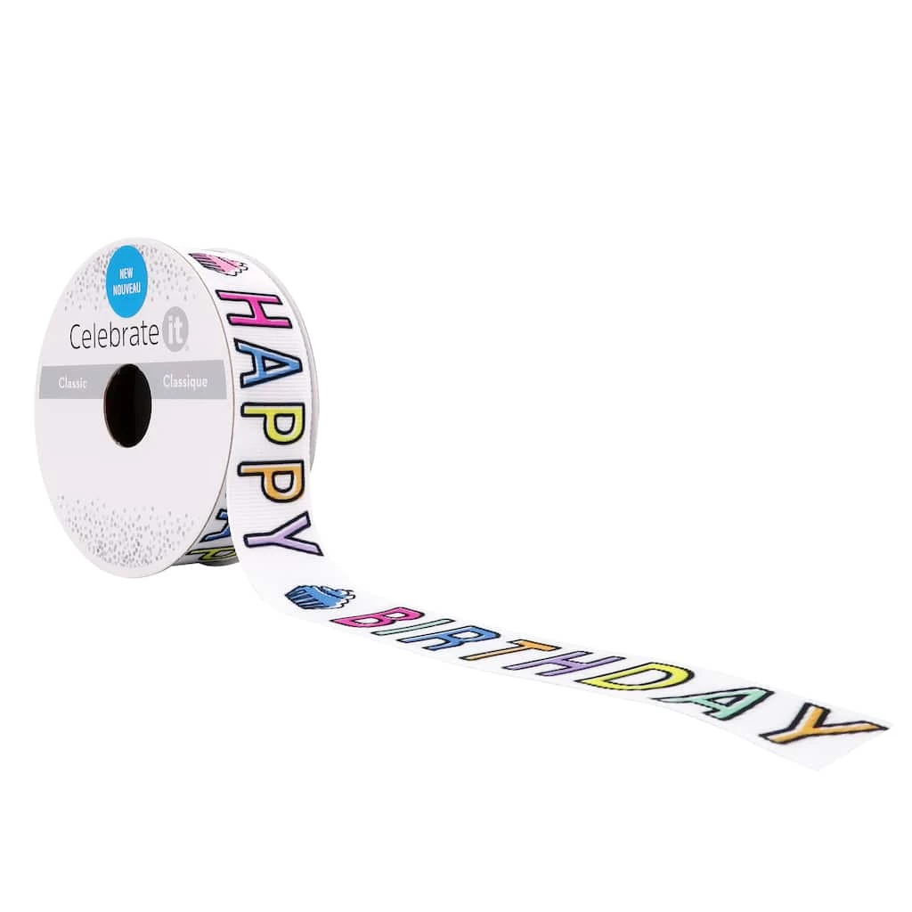 Brand new 🤩 12 Pack: 7/8" x 5yd. Grosgrain Happy 🥳 Birthday Ribbon by Celebrate It® 🎁 1 Brand new 🤩 12 Pack: 7/8" x 5yd. Grosgrain Happy 🥳 Birthday Ribbon by Celebrate It® 🎁