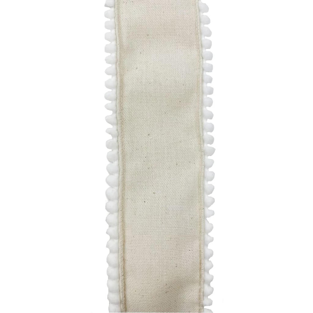 Cheapest 😀 12 Pack: 2.5" x 2yd. Faux Burlap with Pom Pom Trim Ribbon by Celebrate It® 🤩 2 Cheapest 😀 12 Pack: 2.5" x 2yd. Faux Burlap with Pom Pom Trim Ribbon by Celebrate It® 🤩 - Image 2