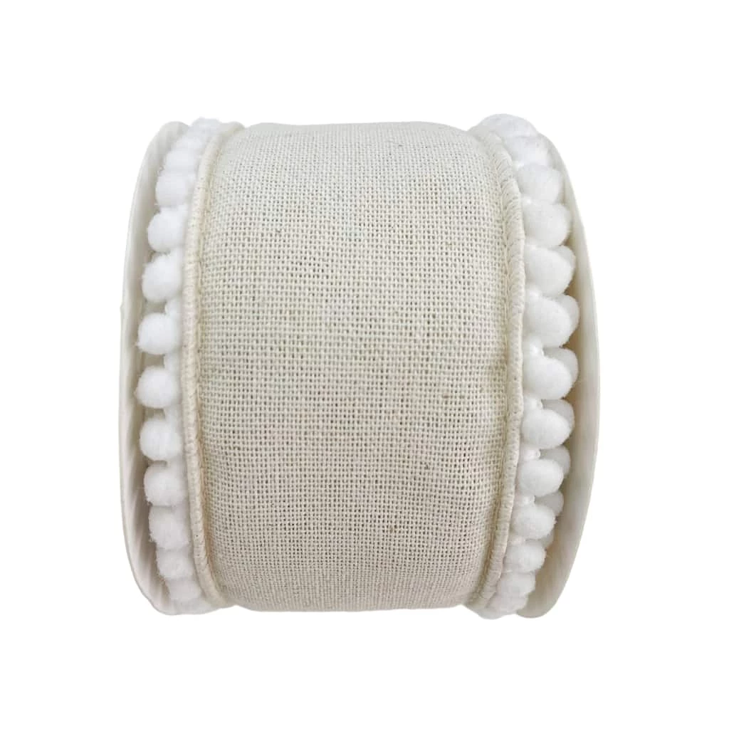 Cheapest 😀 12 Pack: 2.5" x 2yd. Faux Burlap with Pom Pom Trim Ribbon by Celebrate It® 🤩 3 Cheapest 😀 12 Pack: 2.5" x 2yd. Faux Burlap with Pom Pom Trim Ribbon by Celebrate It® 🤩 - Image 3