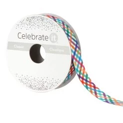 Discount 👍 5/8'' x 7 yd. Rainbow Plaid Ribbon by Celebrate It® 🛒