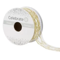 Coupon 🔔 1.25'' x 3 yd. White and Gold Lace Trim Ribbon by Celebrate It® 👏