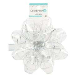 Budget 👏 6" Clear & Silver Trim Gift Bow by Celebrate It™ ✔️