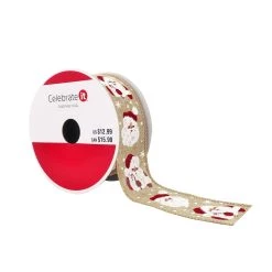Brand new ✔️ 1.5" x 30ft. Faux Linen Wired Santa Face Ribbon by Celebrate It® ❄ Christmas 💯