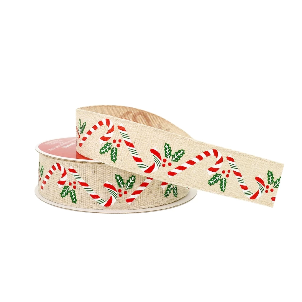 Best deal ⭐ 7/8" x 24ft. Faux Linen 🍬 Candy Cane Ribbon by Celebrate It® 🎅 Christmas ✨ 2 Best deal ⭐ 7/8" x 24ft. Faux Linen 🍬 Candy Cane Ribbon by Celebrate It® 🎅 Christmas ✨ - Image 2
