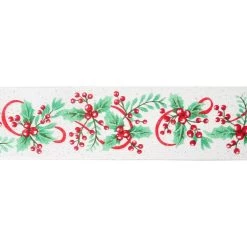 Coupon 😀 2.5" x 20ft. Faux Linen Wired Holly & Mistletoe Ribbon by Celebrate It® 🎁 Christmas ⌛ -Celebrate It Sales Shop 10696011 3