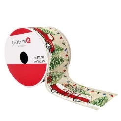 Best Sale ⌛ 2.5" x 20ft. Wired Faux Linen Vintage Car Ribbon by Celebrate It® 🔔 Christmas 😍