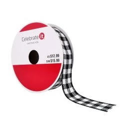 Coupon 🥰 7/8" x 24ft. Wired Check Ribbon by Celebrate It® 🎅 Christmas 👍