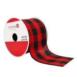 Flash Sale 👍 2.5" x 20ft. Wired Buffalo Check Ribbon by Celebrate It® 🔔 Christmas 🤩