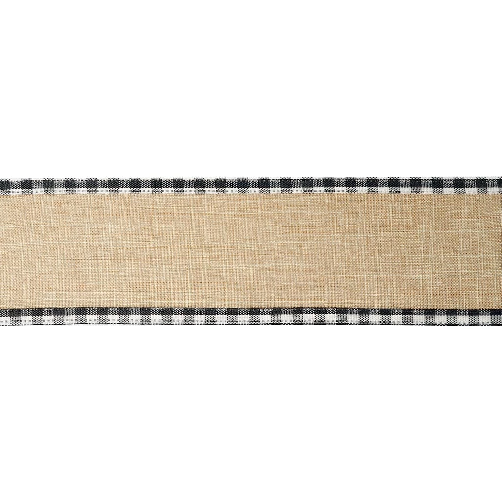 Best deal ✨ 2.5" x 20ft. Wired Faux Linen with Gingham Edge Ribbon by Celebrate It® 🎅 Christmas 🎉 3 Best deal ✨ 2.5" x 20ft. Wired Faux Linen with Gingham Edge Ribbon by Celebrate It® 🎅 Christmas 🎉 - Image 3