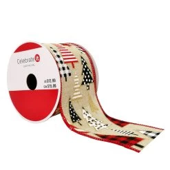 Budget 🧨 2.5" x 20ft. Faux Linen Wired 🎁 Christmas Trees Ribbon by Celebrate It® 🎁 Christmas 😉