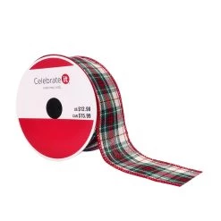 Deals 🧨 1.5" x 10yd. Wired Plaid Ribbon by Celebrate It® 🔔 Christmas 🛒
