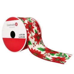 Top 10 😍 2.5" x 20ft. Wired Faux Linen Poinsettia Ribbon by Celebrate It® ❄ Christmas 👏