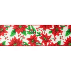 Top 10 😍 2.5" x 20ft. Wired Faux Linen Poinsettia Ribbon by Celebrate It® ❄ Christmas 👏 -Celebrate It Sales Shop 10696081 3
