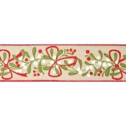Buy ✔️ 2.5" x 20ft. Faux Linen Wired Mistletoe Ribbon by Celebrate It® 🔔 Christmas 🛒 -Celebrate It Sales Shop 10696087 3